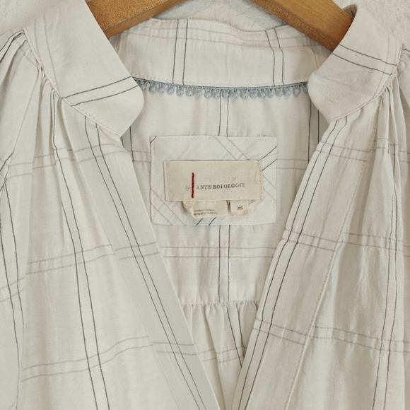 Anthropologie Textured Cotton Peasant Blouse Ivory Boho Minaminlist Relaxed Top - Picture 12 of 16